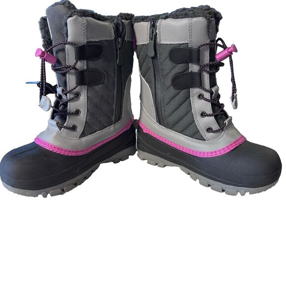All in Motion Girl’s Shay Zip Lace-Up Winter Boots Gray/Pink - Size 1 - Picture 9 of 15